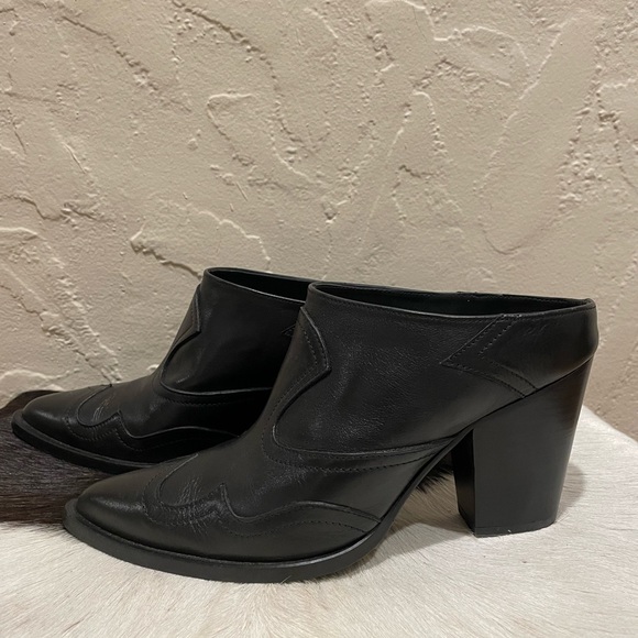 FREDA SALVADORE Reba Western Mule Calf Black Leather Heeled Mules - Picture 5 of 16